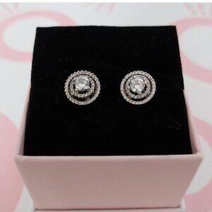 Authentic PANDORA SS Double Halo Stud Earrings w/Detachable Jackets 299411C01